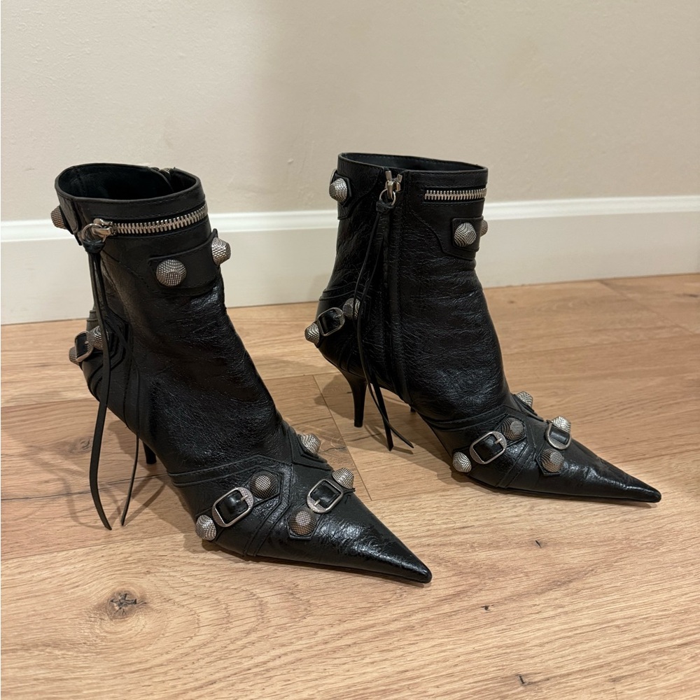Balenciaga Black Ankle Boots with Silver Buckles